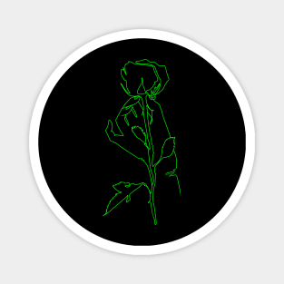 hand holding a rose minimalistic line art in neon green Magnet